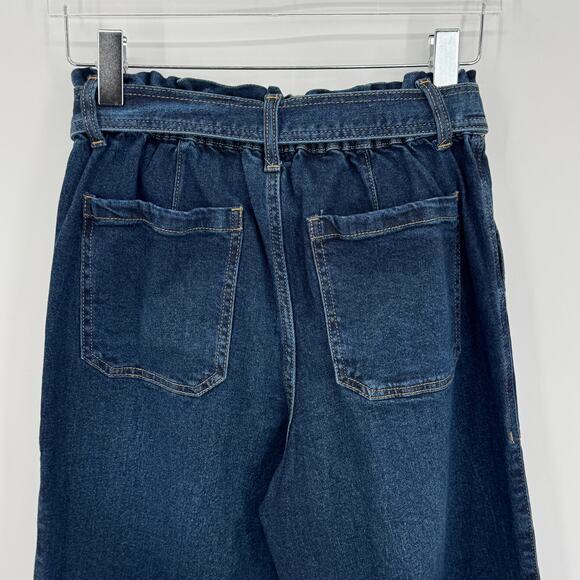 Time and Tru jeans women's 8 paperbag wide leg crop belted blue dark wash NEW - Picture 4 of 6